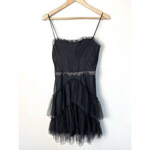 Black Tulle Ruffle Mini Dress Womens XS Whimsigoth Dark Fairy Grunge Party Vamp